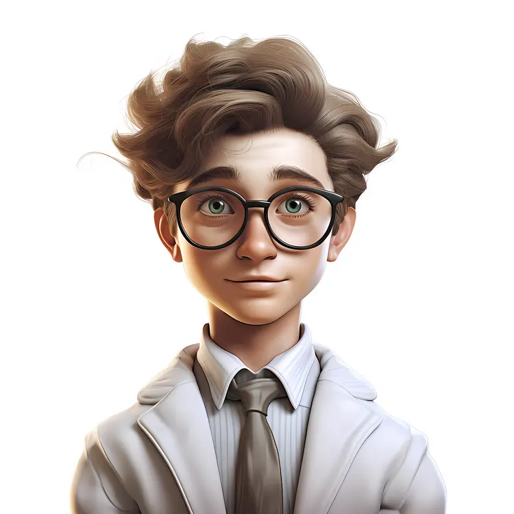 Animated Boy with Glasses in White Coat