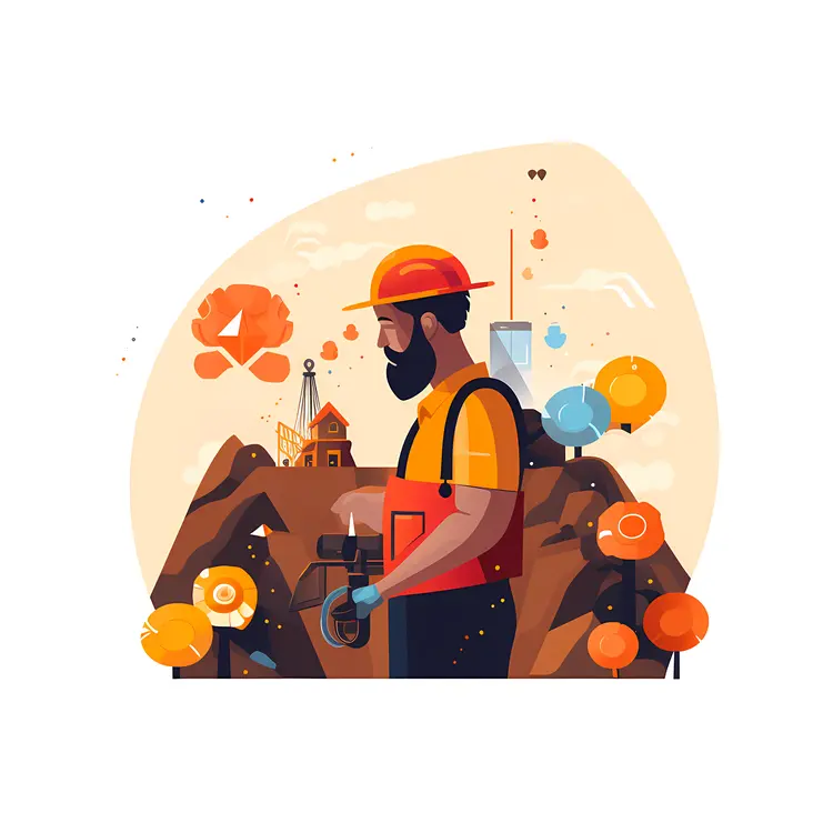 Miner with Tools in Mountainous Area