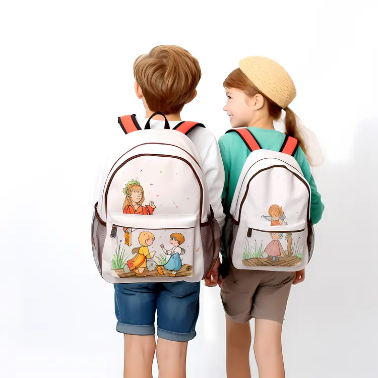 Two Kids Standing with Backpacks