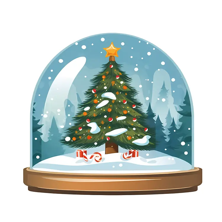 Christmas Tree in Snow Globe with Candy Canes and Gifts