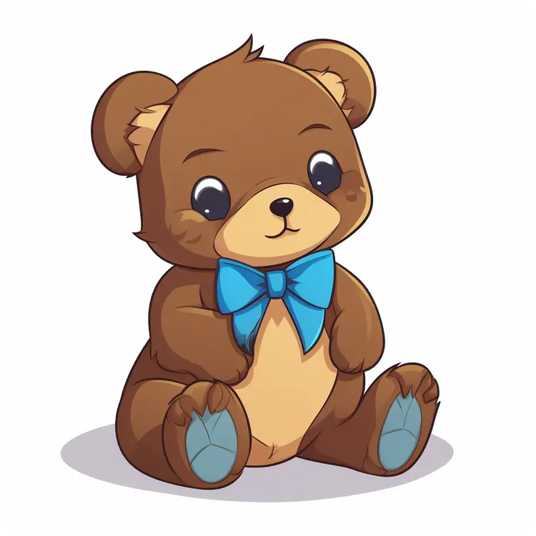 Cute Brown Teddy Bear with Blue Bow