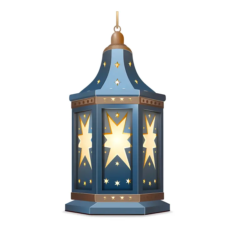Blue Lantern with Large Star Cutouts