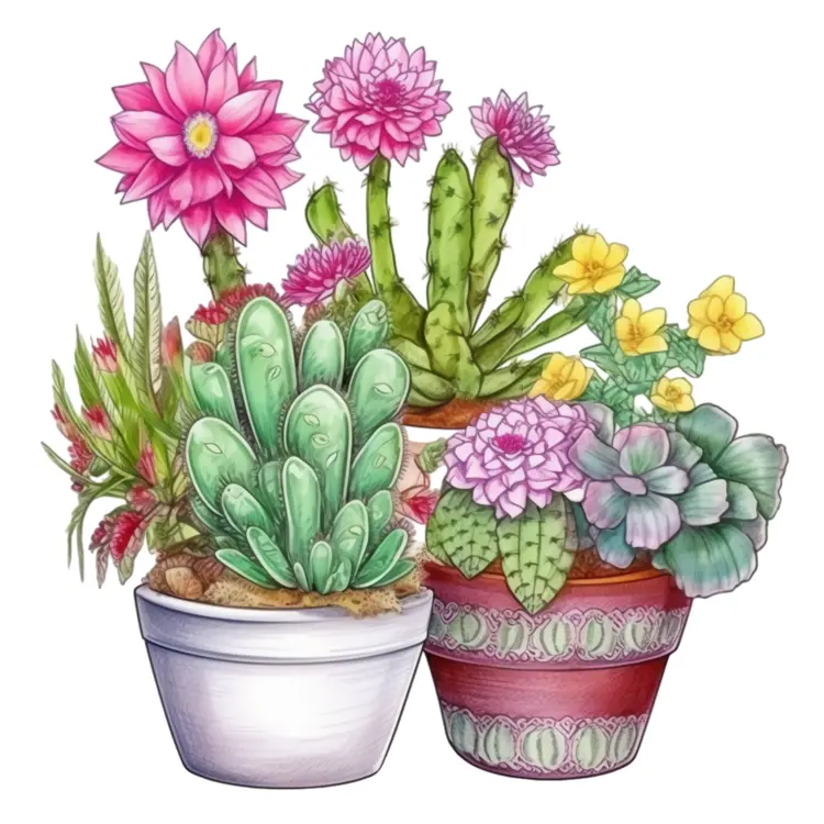 Colorful Potted Succulents and Cacti
