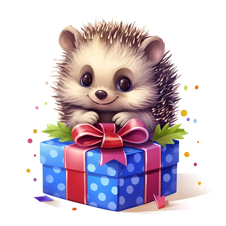 Hedgehog with Gift and Confetti