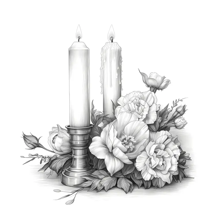 Monochrome Candles and Flowers Arrangement