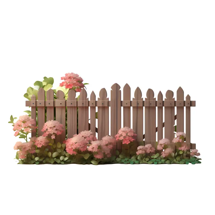 Wooden Fence with Pink Flowers