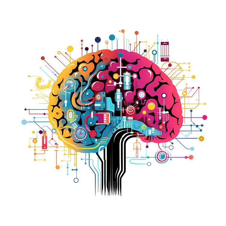 Colorful Brain Illustration with Gears