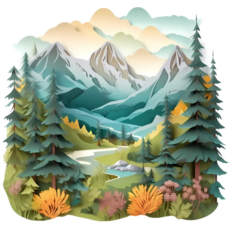 Serene Mountain Landscape with Trees and River