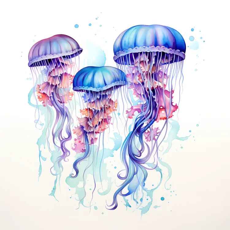 Beautiful Jellyfish in Watercolor Style