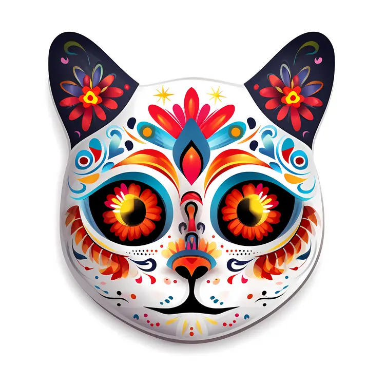 Colorful Cat Mask for Day of the Dead Celebration
