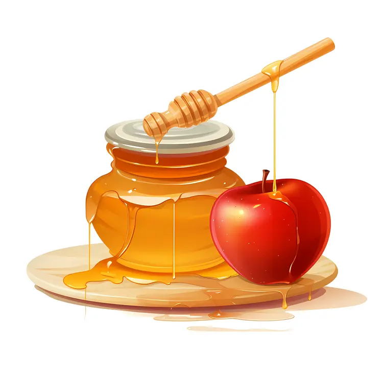Honey Jar with Apple and Honey Dipper