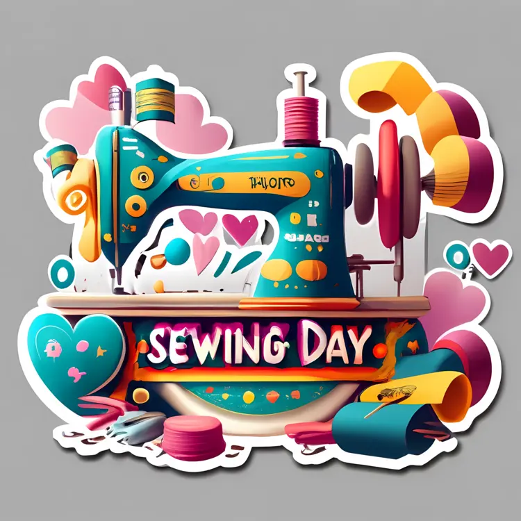 Cute Sewing Machine with Hearts and Threads