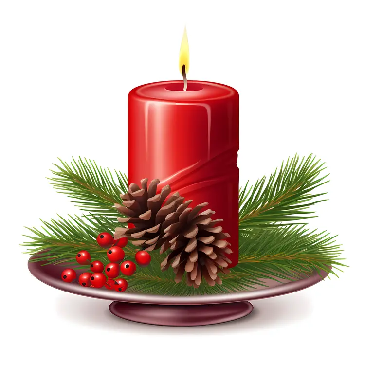 Festive Red Candle with Pinecone