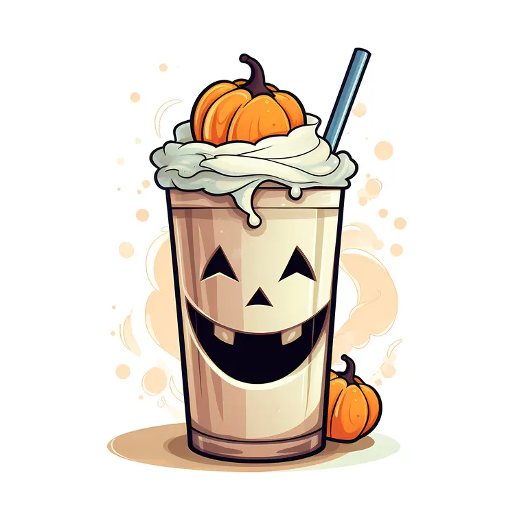 Pumpkin Milkshake with Whipped Cream and Straw