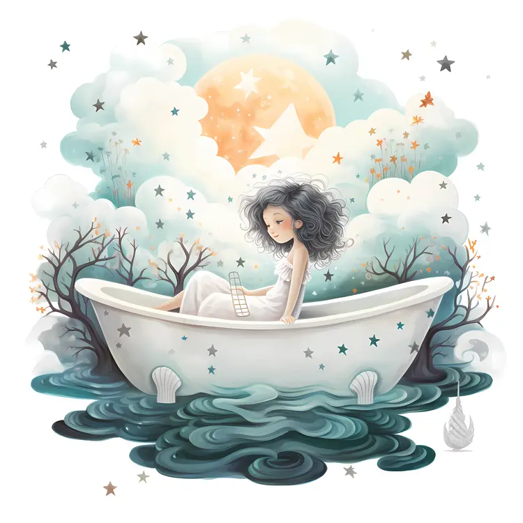 Dreamy Girl in a Bathtub