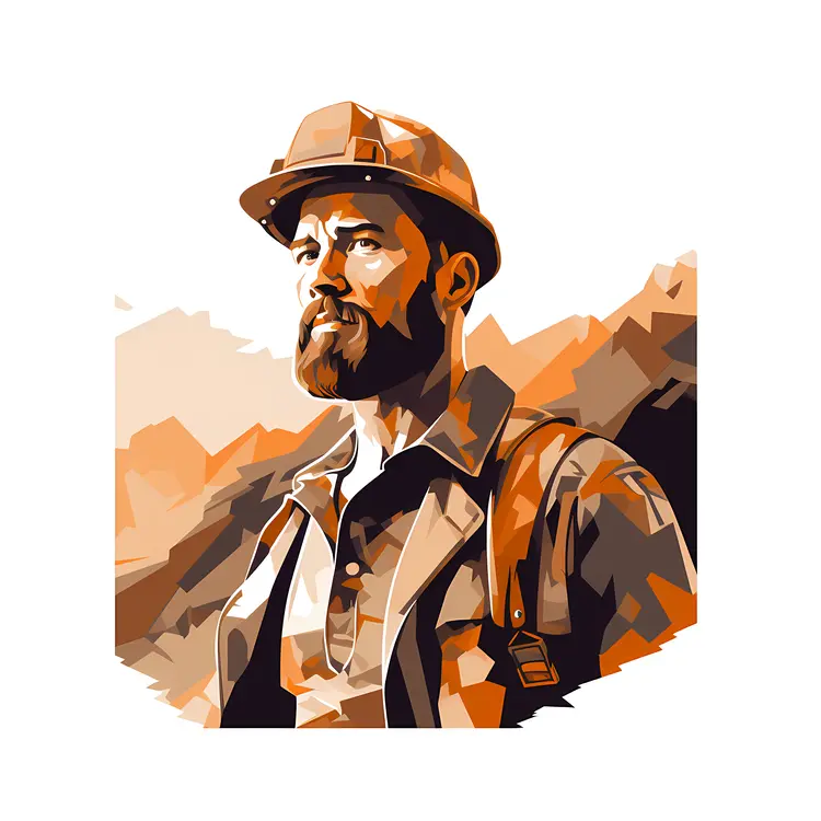 Miner with Helmet in Mountainous Area