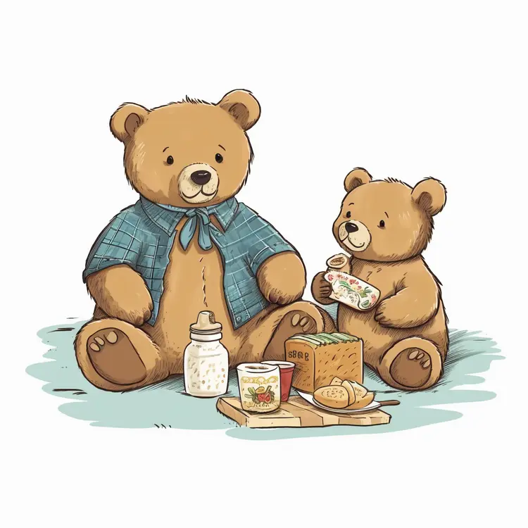 Two Teddy Bears Having Picnic
