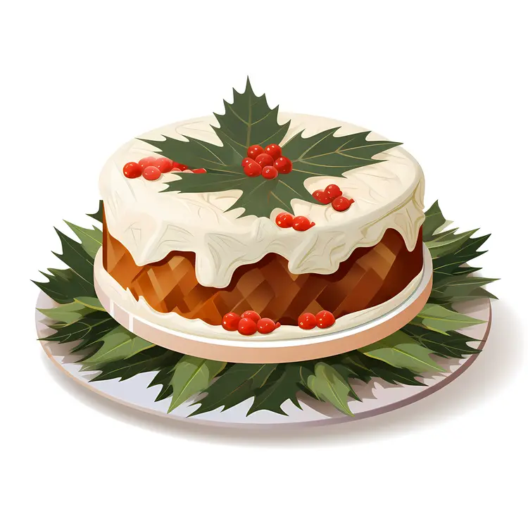 Christmas Cake with Holly Decoration