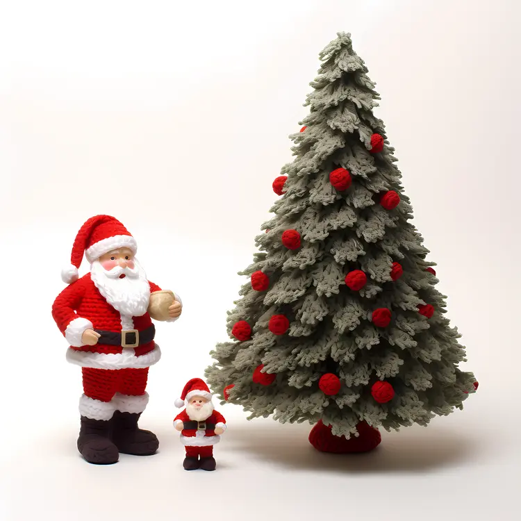 Santa Claus and Christmas Tree with Red Ornaments