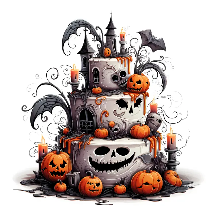 Spooky Halloween Cake with Pumpkins and Candles