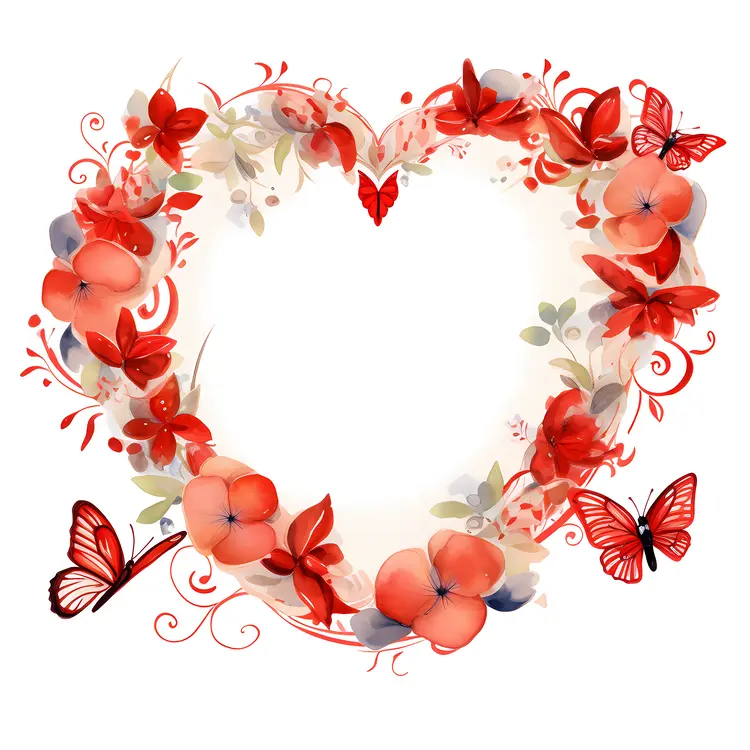 Heart Frame with Butterflies and Flowers