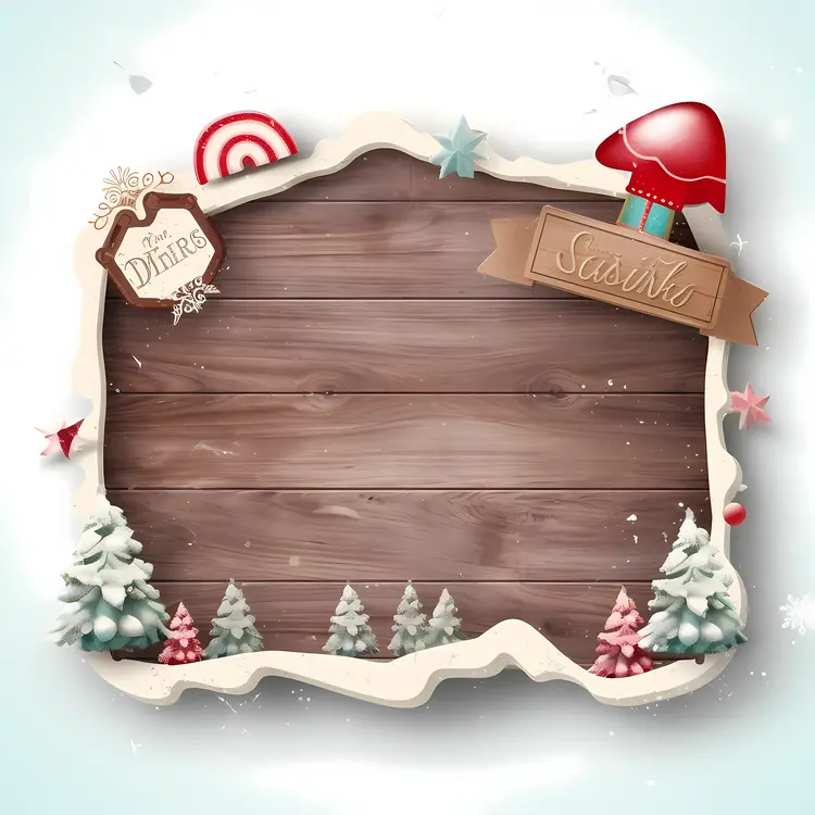 Christmas Wooden Sign with Snow and Trees