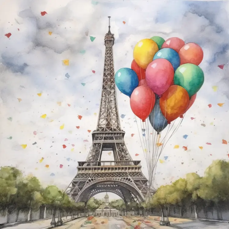 Eiffel Tower with Colorful Balloons in Paris