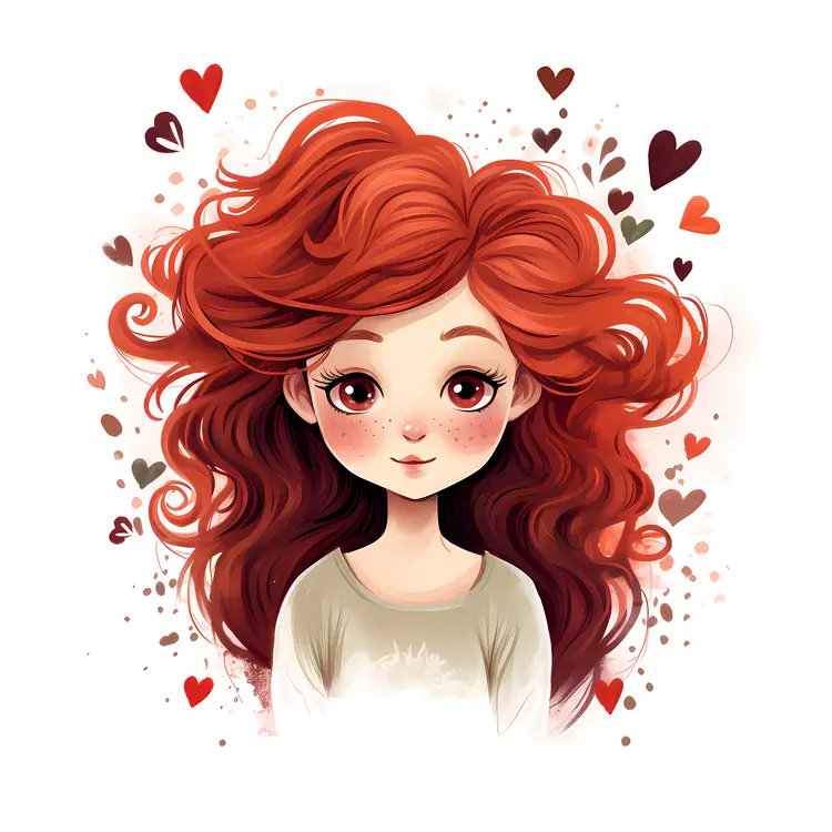 Red-haired girl with curly hair and green eyes
