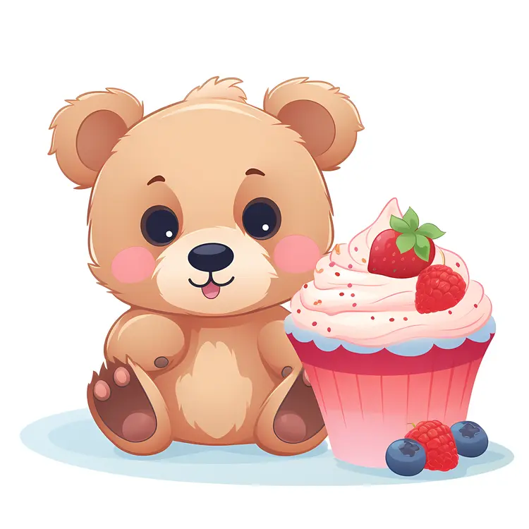Cute Teddy Bear with a Delicious Cupcake