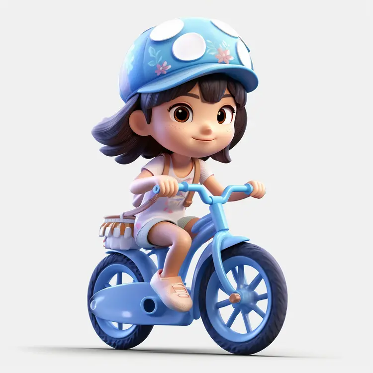 Girl with Blue Helmet Riding Bicycle