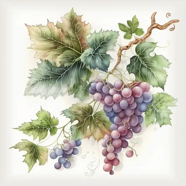 Watercolor Grapes and Vine Illustration