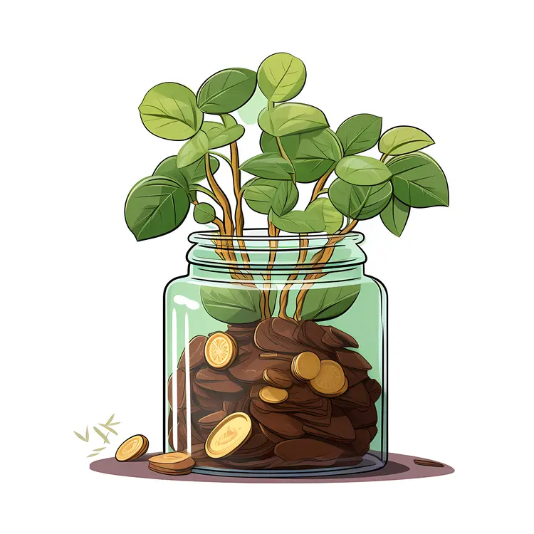 Money Plant in Jar Representing Financial Growth