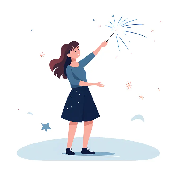 Girl with Sparkler in Blue Outfit