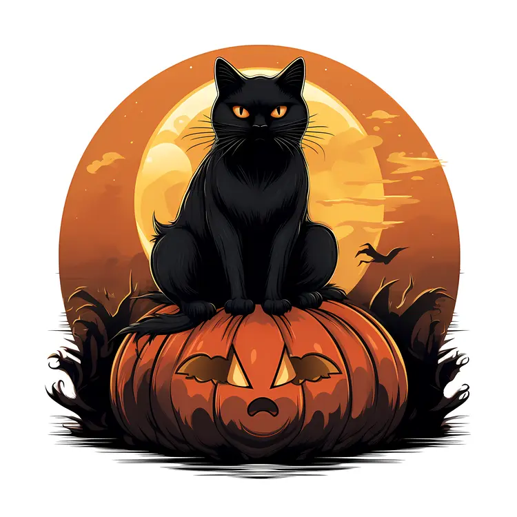 Black Cat on Pumpkin for Halloween
