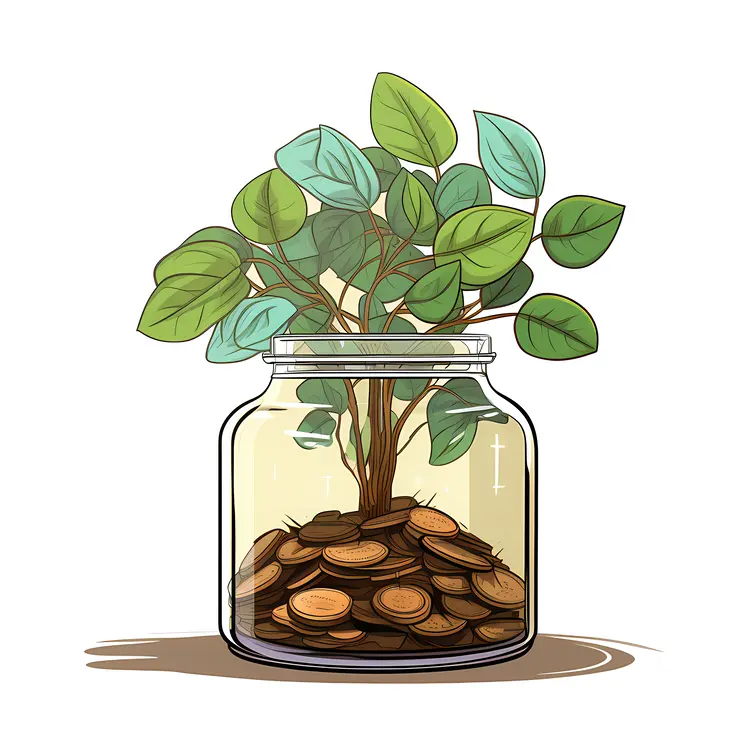 Investment and Savings with Money Plant in Jar