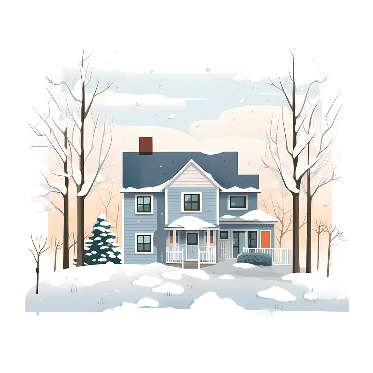 Snowy House in the Woods