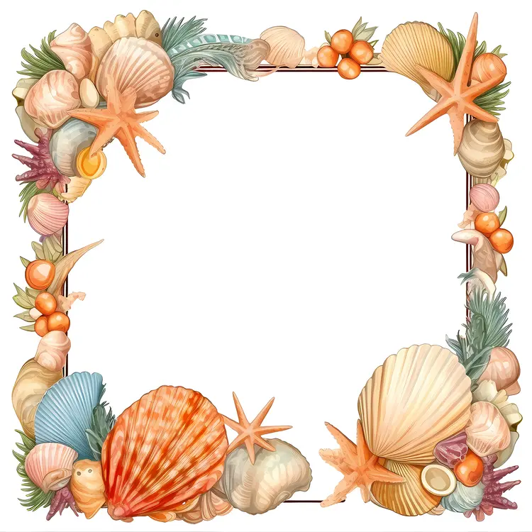 Seashell and Starfish Frame with Greenery