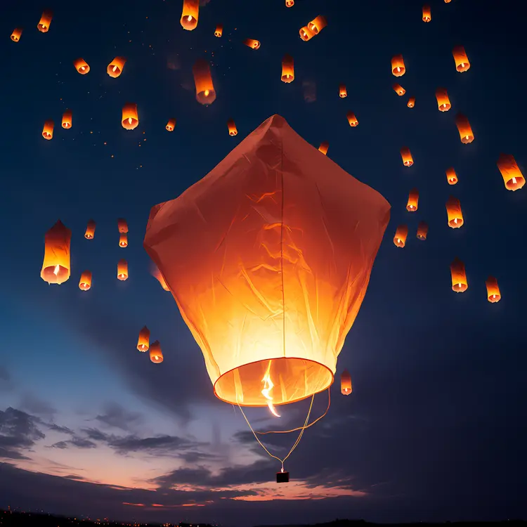 Sky Lanterns in Night Sky