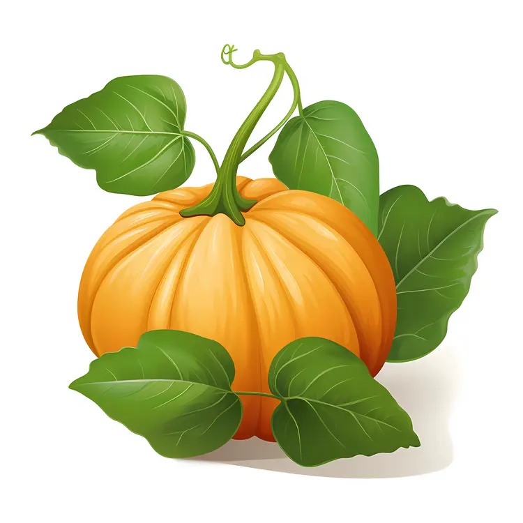 Orange Pumpkin with Leaves and Vines