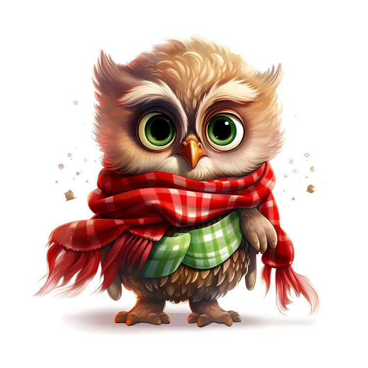 Owl in Red Checkered Scarf