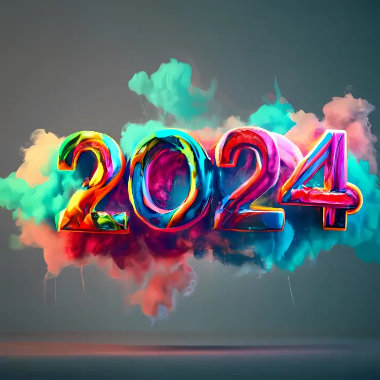 Colorful 2024 with Smoke Background