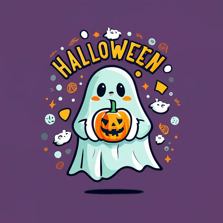Cute Halloween Ghost with Pumpkin