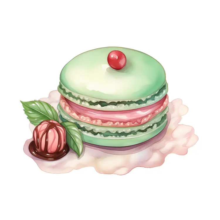 Green Macaron with Cherry and Chocolate