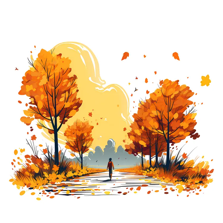 Person Walking on a Path with Autumn Trees