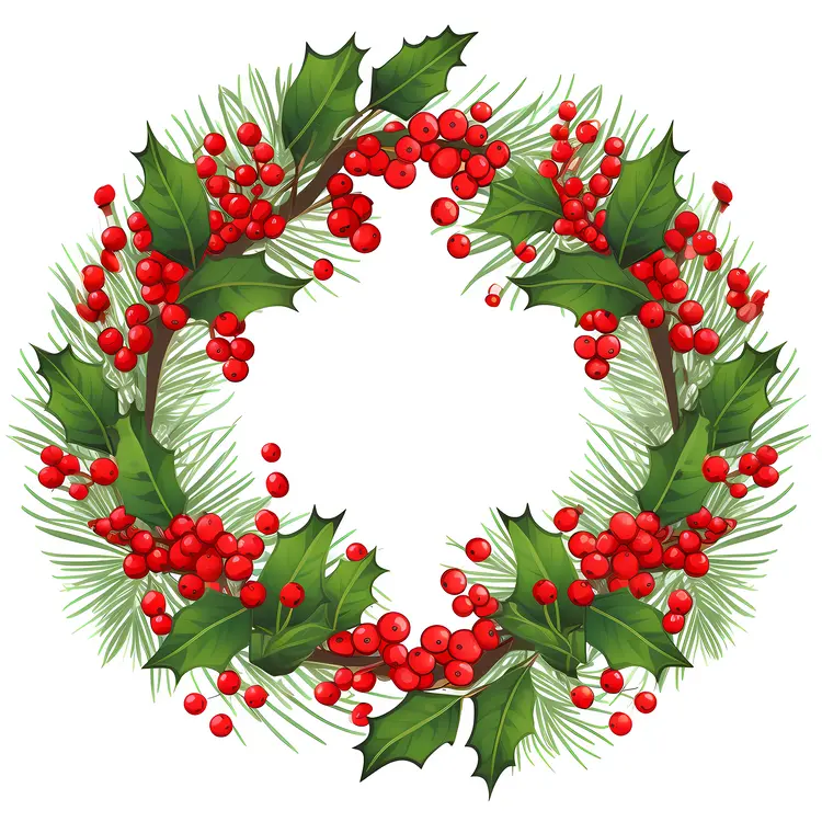 Holly Wreath with Red Berries
