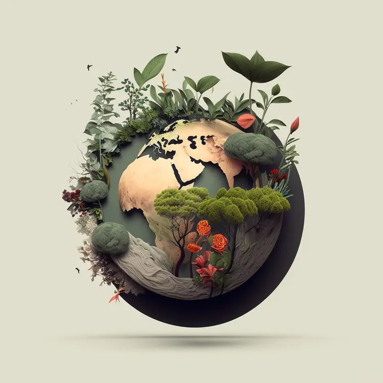 Artistic Representation of Earth with Lush Greenery
