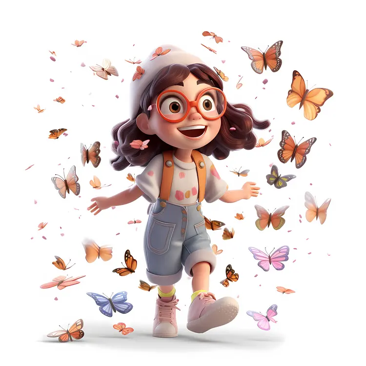 Happy Girl with Butterflies in Nature