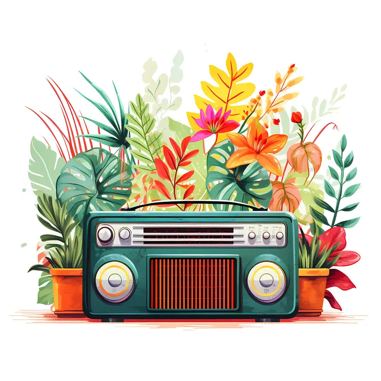 Vintage Radio with Colorful Flowers