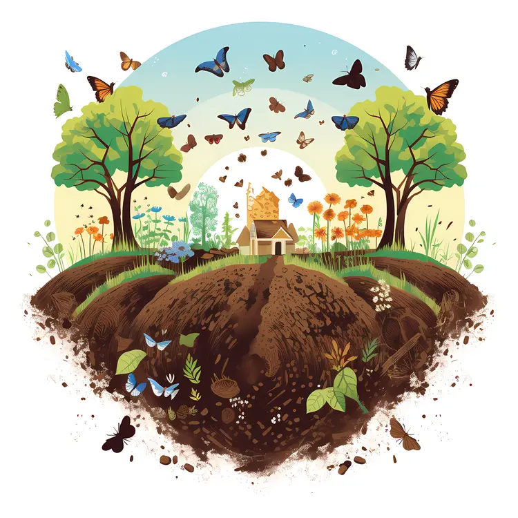 Butterflies and Trees in a Garden