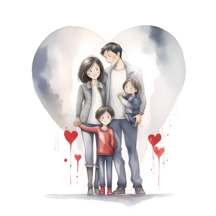 Happy Family with Heart Background